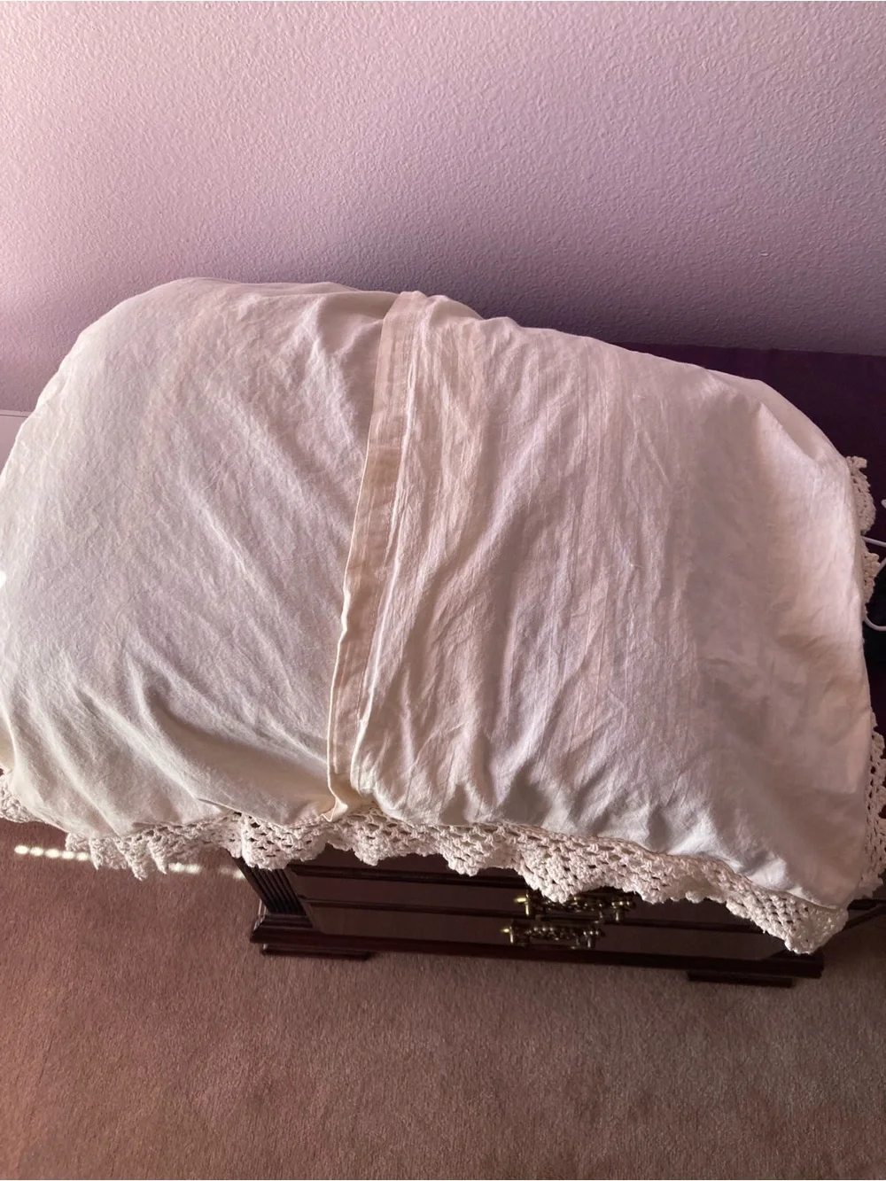 Handmade Crochet Accent Pillow - Cream
